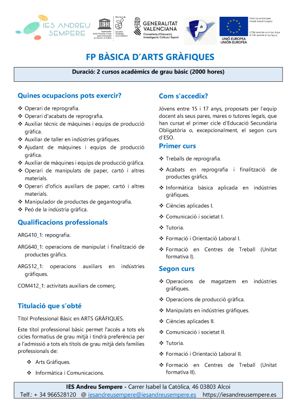 FP Bàsica dArts gràfiques IES ANDREU SEMPERE