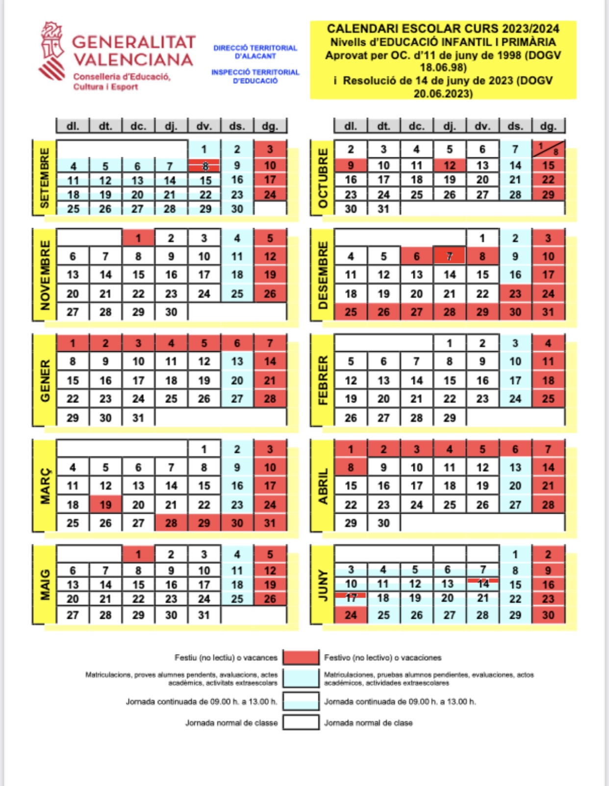 Calendario Escolar Ceip Juan Rico Y Amat