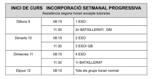 HORARI INICI DE CURS 2024 25