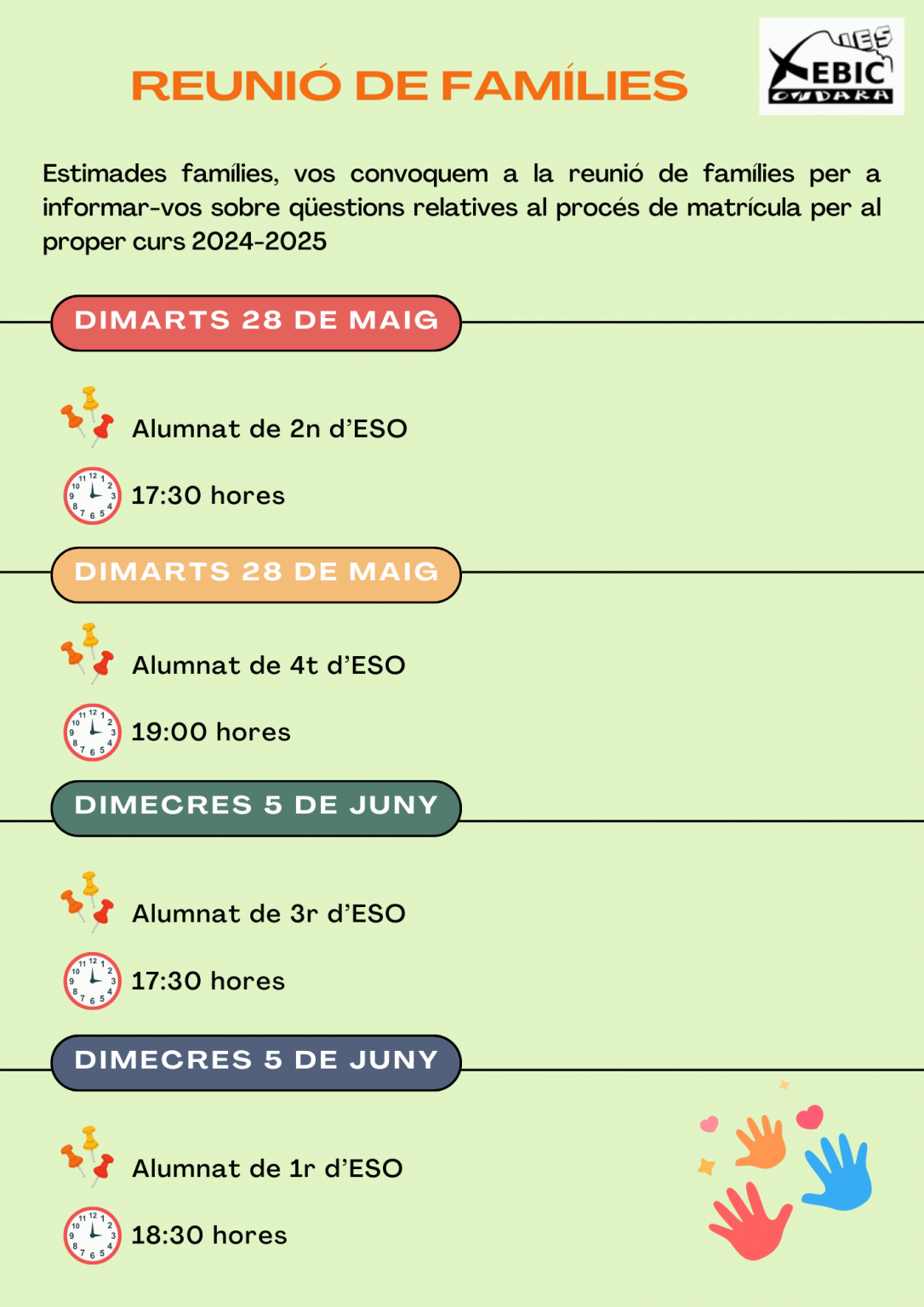 Reunió de famílies matrícula per al curs 2024 2025 IES XEBIC