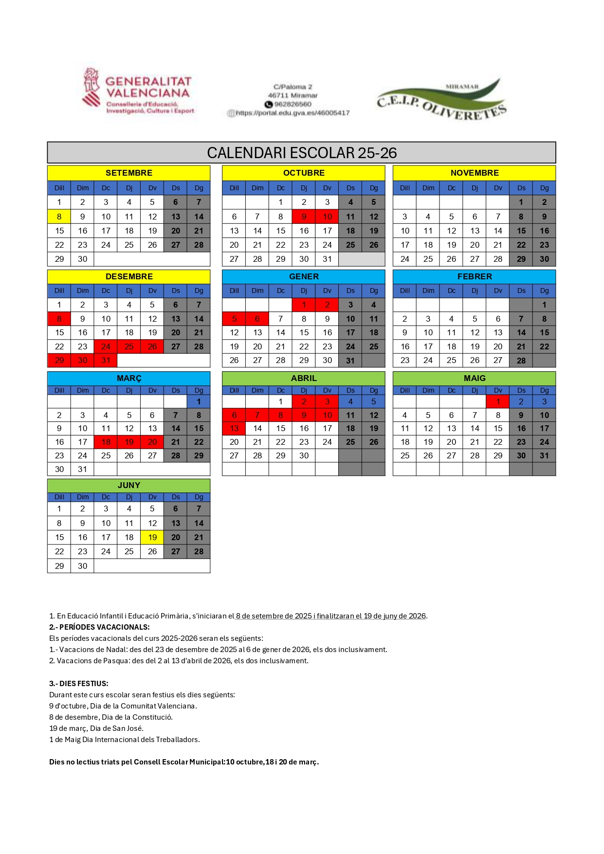 CALENDARI ESCOLAR 25-26