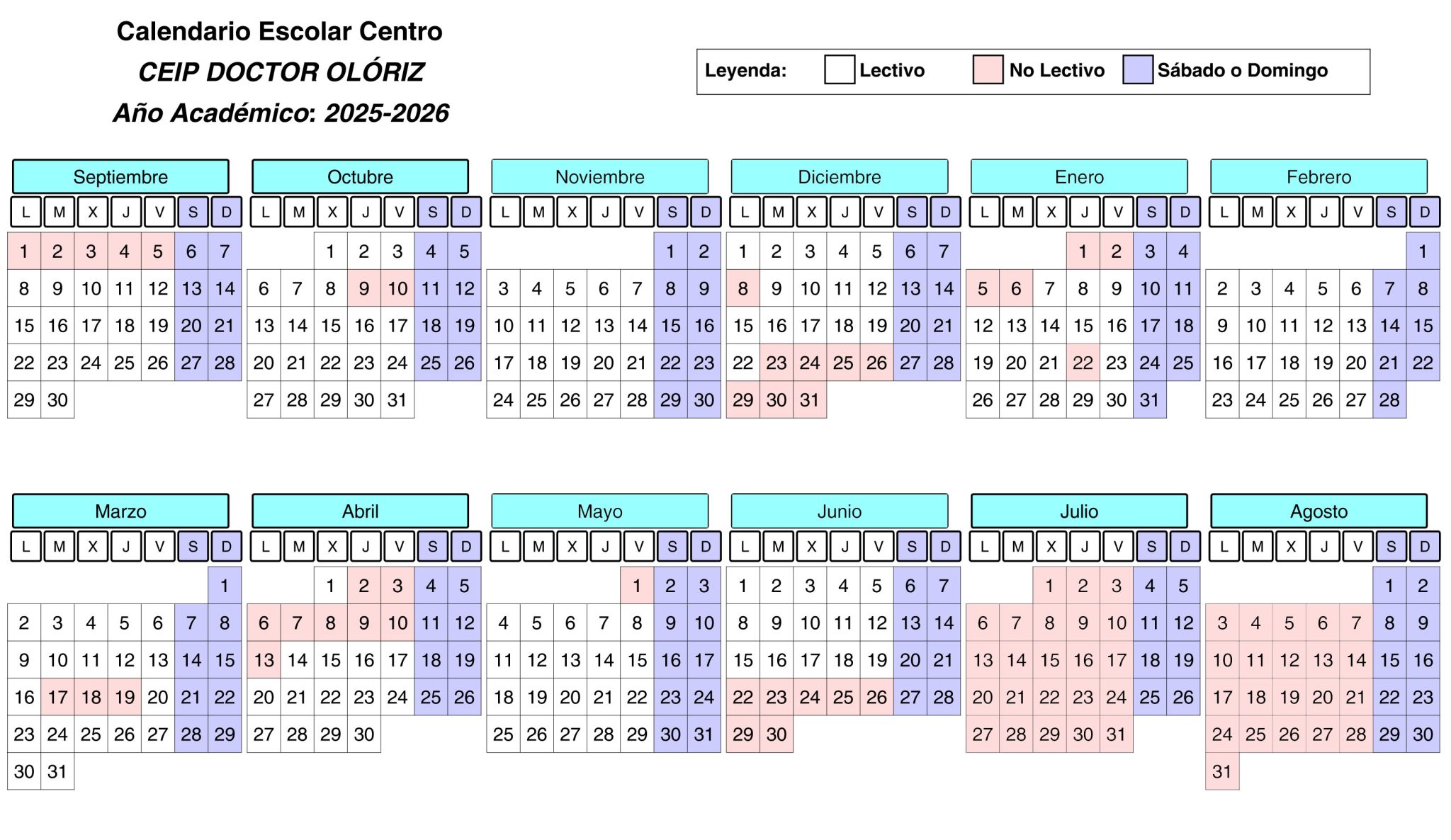Calendario Escolar del centro 25-26