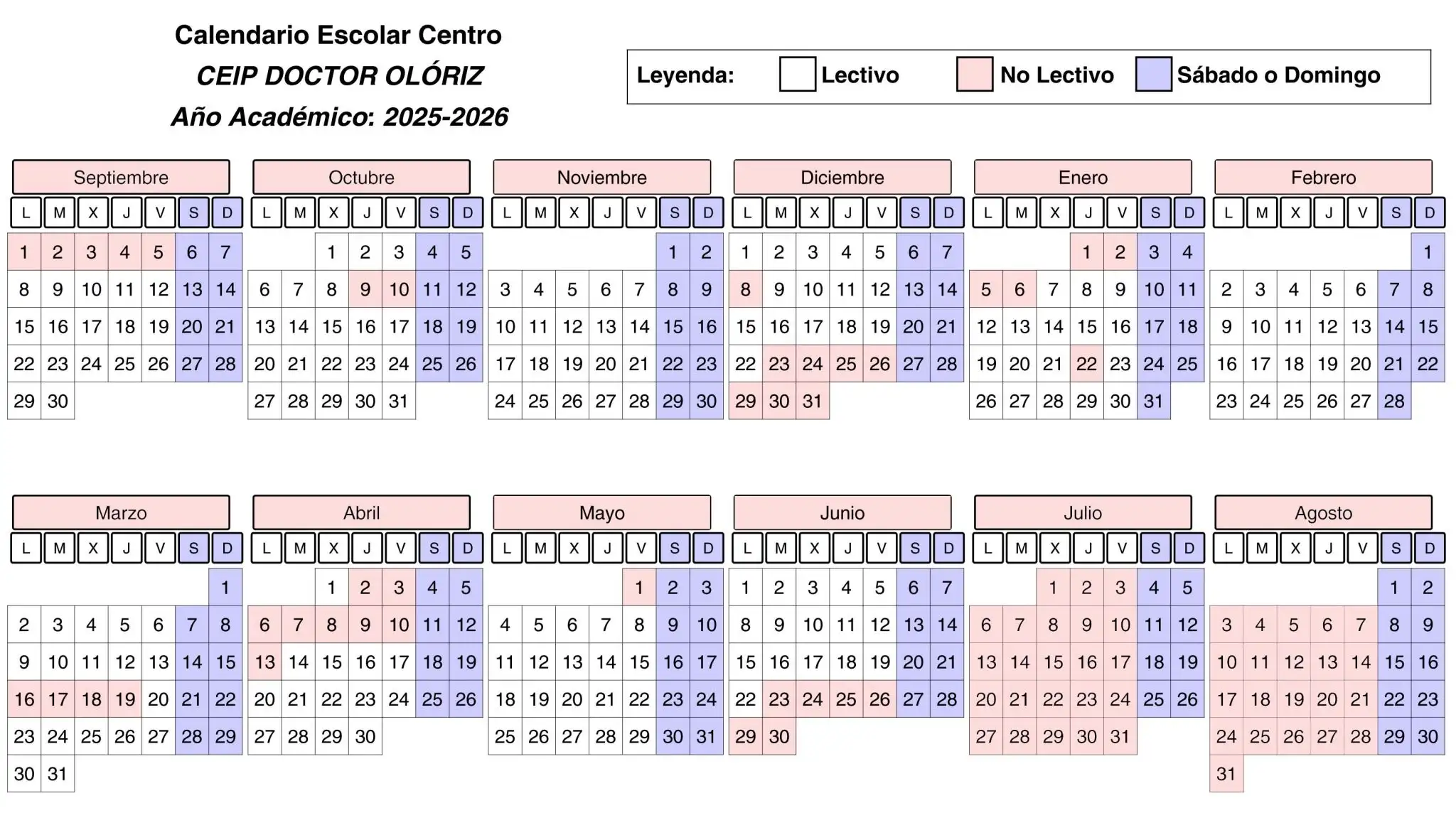 Calendario Escolar del centro 25-26 definitivo