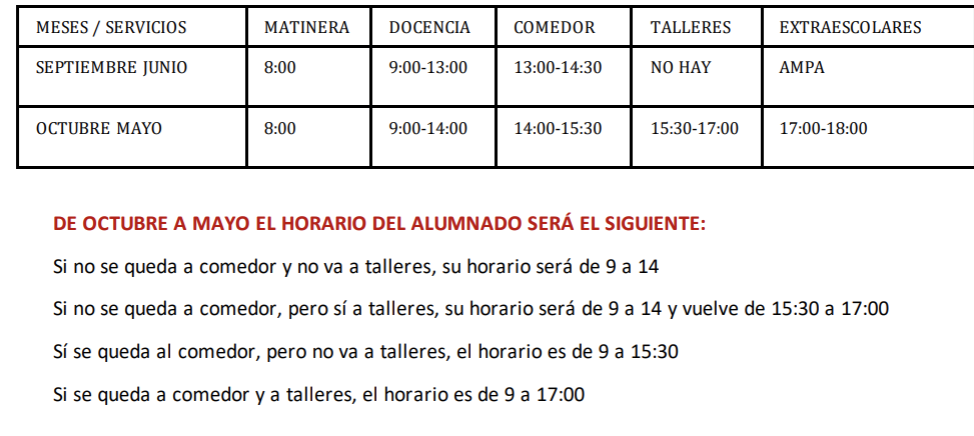 HORARIO DEL CENTRO