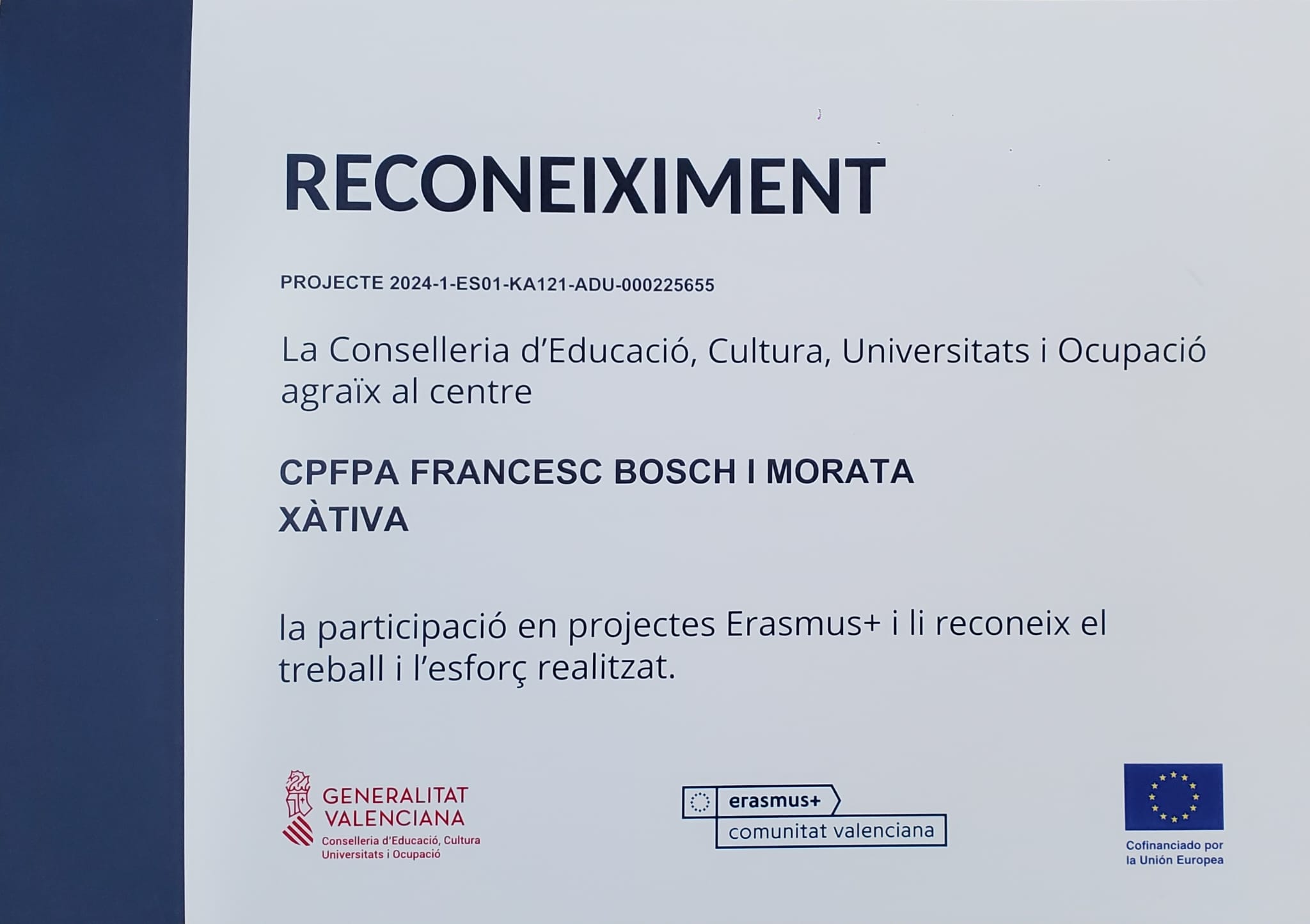 Reconeixement projecte Erasmus +