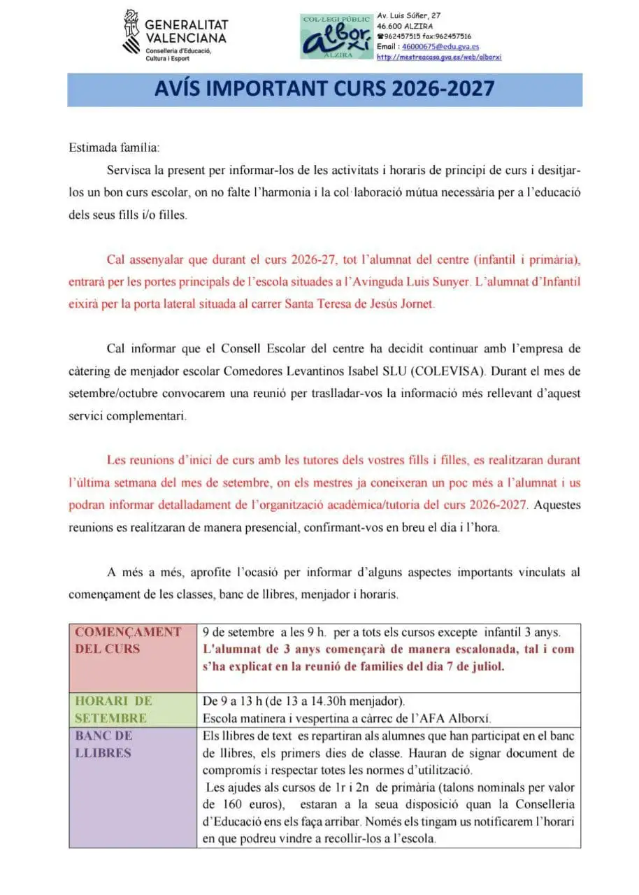 INFORMACIÓ D’INICI DE CURS