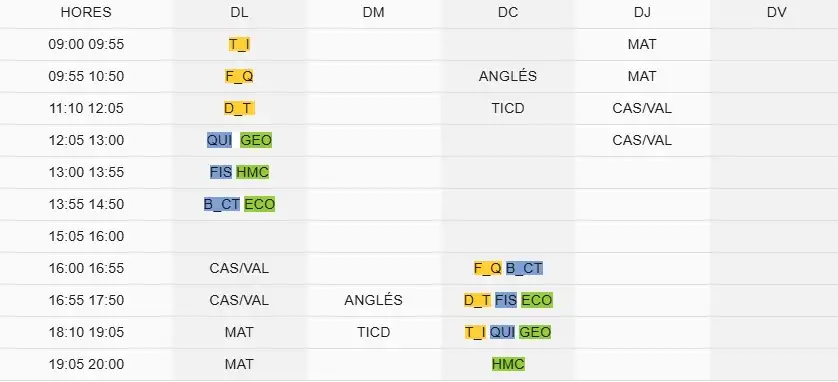 Horario Prueba acceso CFGS