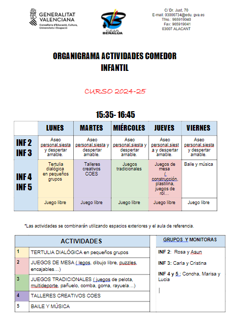 ACTIVIDADES COMEDOR 24-25 INFANTIL CAS