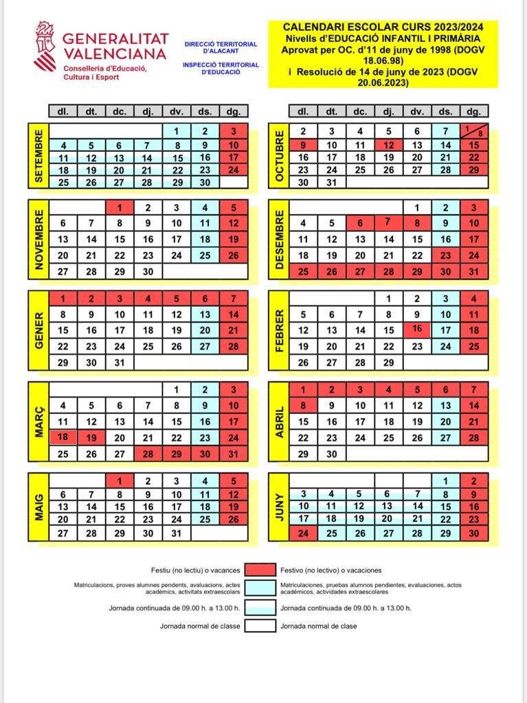 Calendari escolar 20232024 CEIP ELS GARROFERS