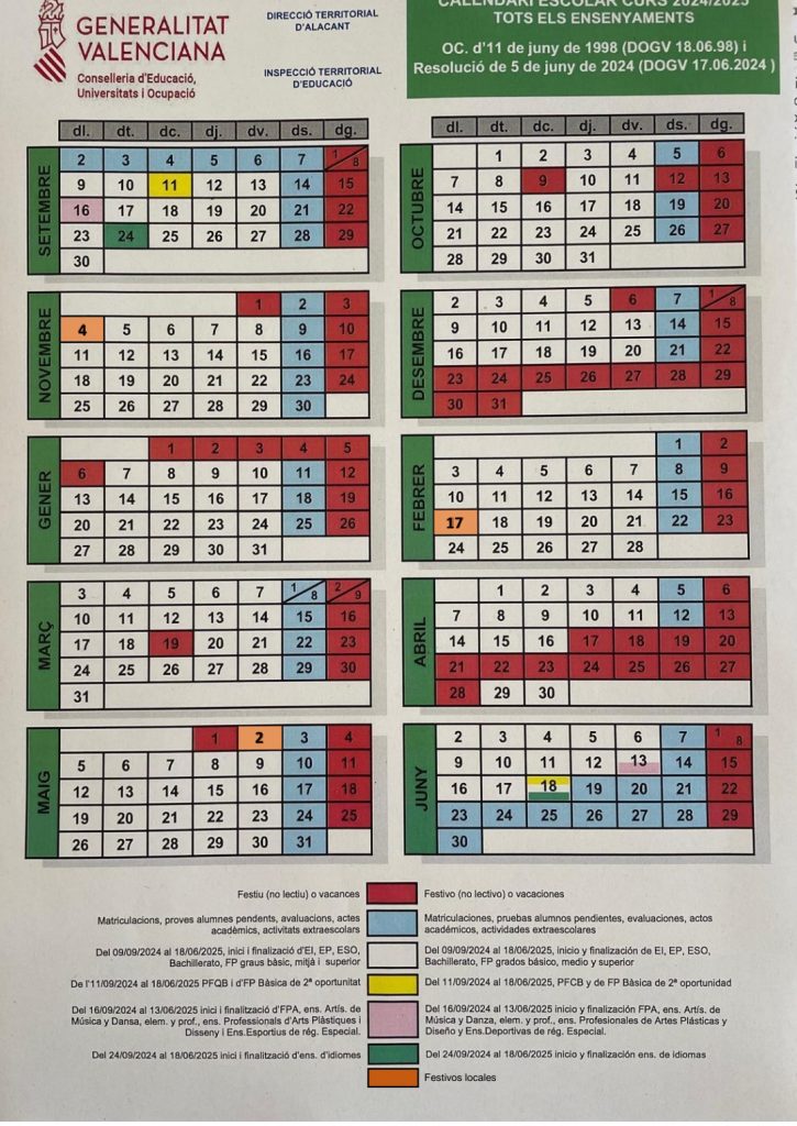 Calendari escolar 2024-2025