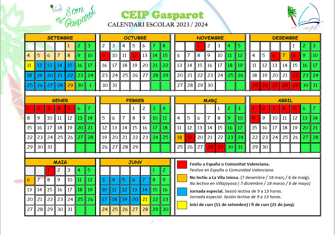 Calendario escolar 2023 2024 CEIP GASPAROT