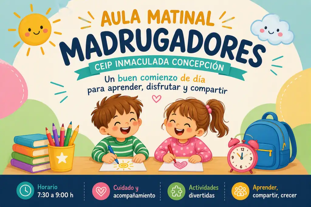 Aula Matinal del CEIP Inmaculada Concepción. Un espacio de acogida, cuidado y acompañamiento para comenzar el día aprendiendo, compartiendo y disfrutando.