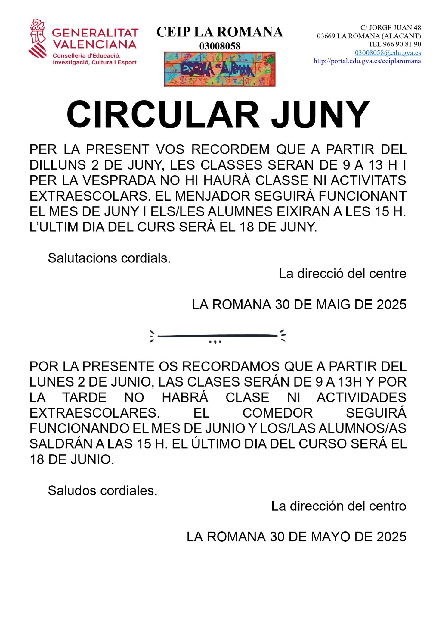 CIRCULAR JUNY25 VAL-CAST