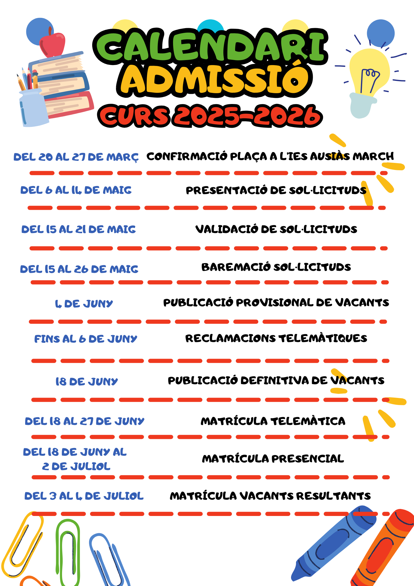 CALENDARI ADMISSIÓ 2025