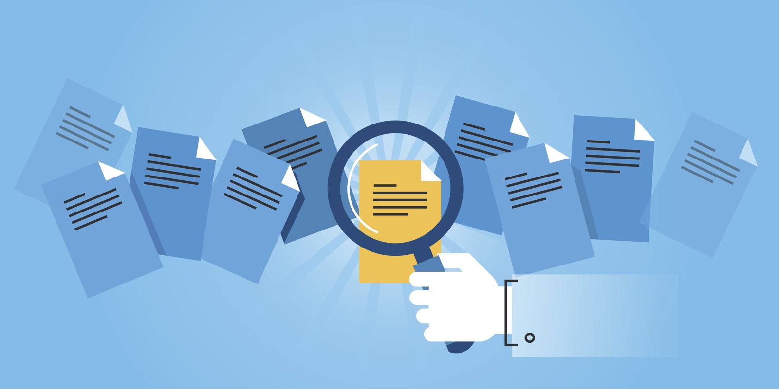 Flat line design website banner of document search