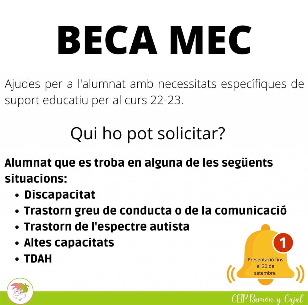 BECA MEC ALUMNAT NEE CEIP Ramón y Cajal Xirivella