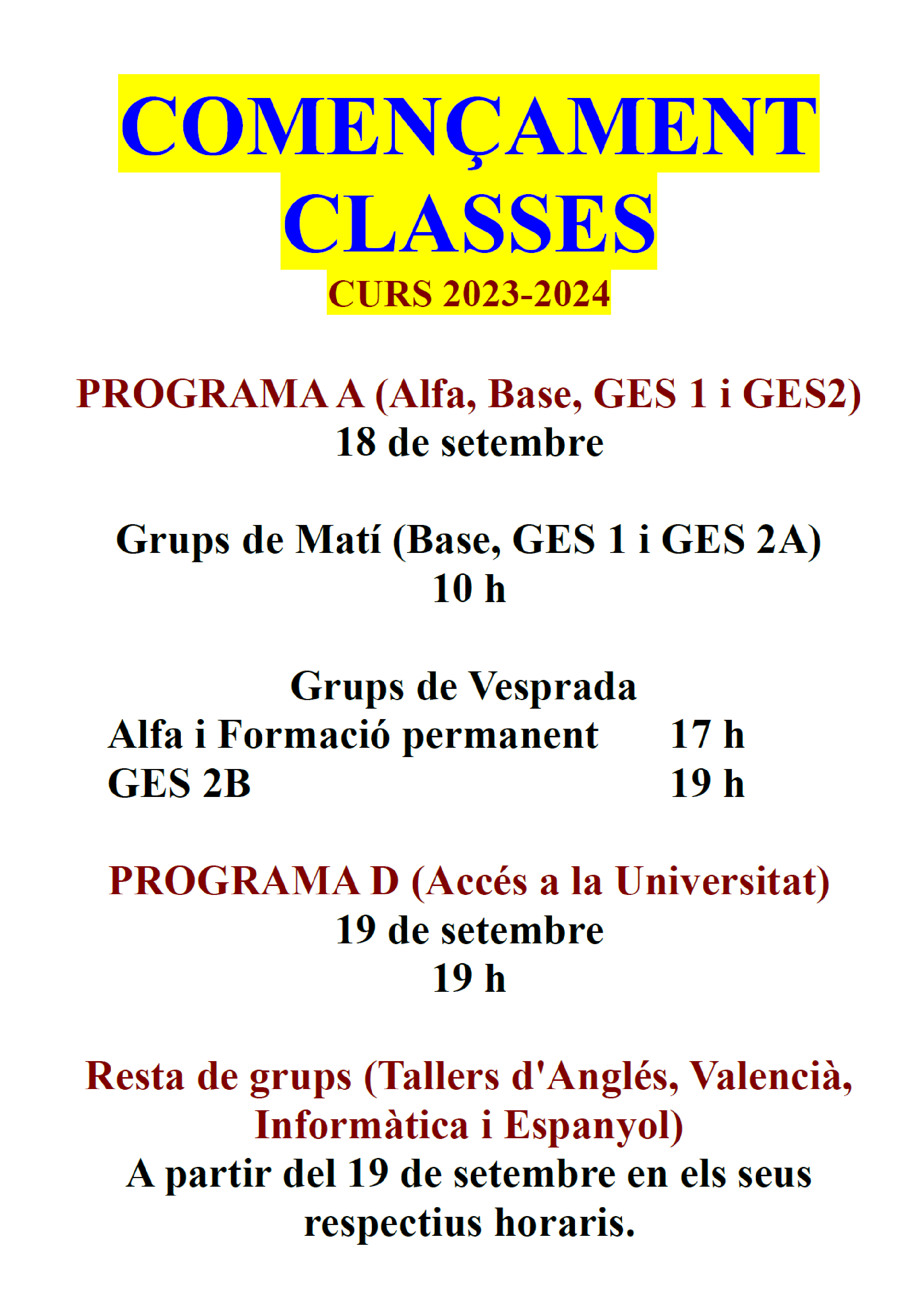 comienzo clases