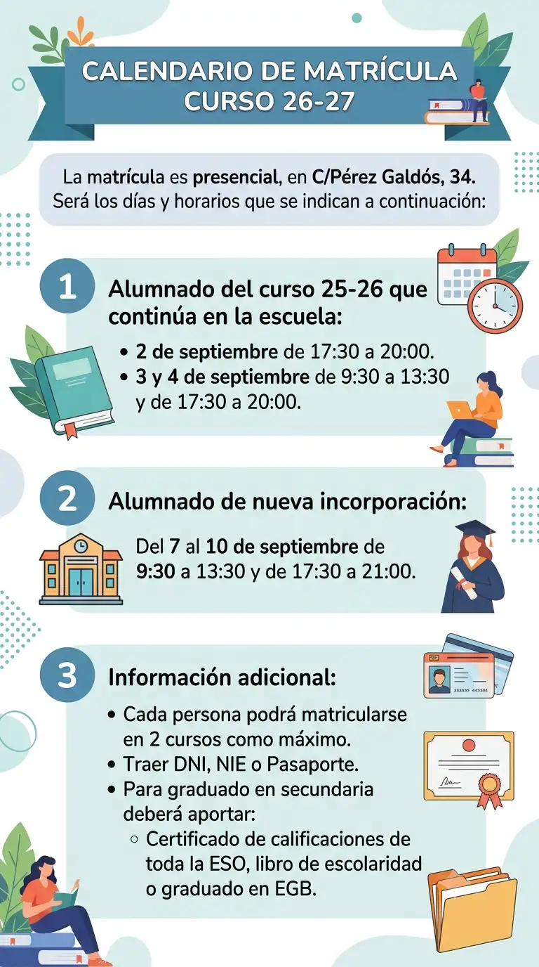 Calendario matrícula curso 26-27
