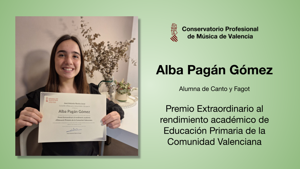 Premio al rendimiento académico de E. Primaria de la CV, Alba Pagán