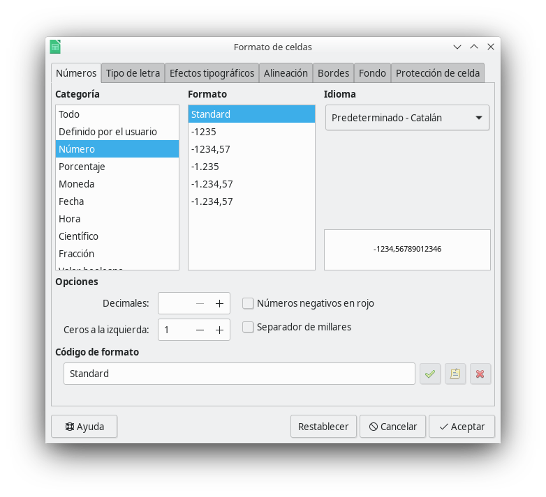 Calc. Formato de celdas