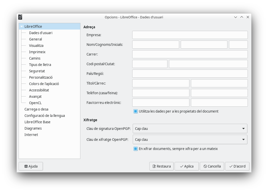 Centro de control. Detalle de las opciones de configuración personalizable