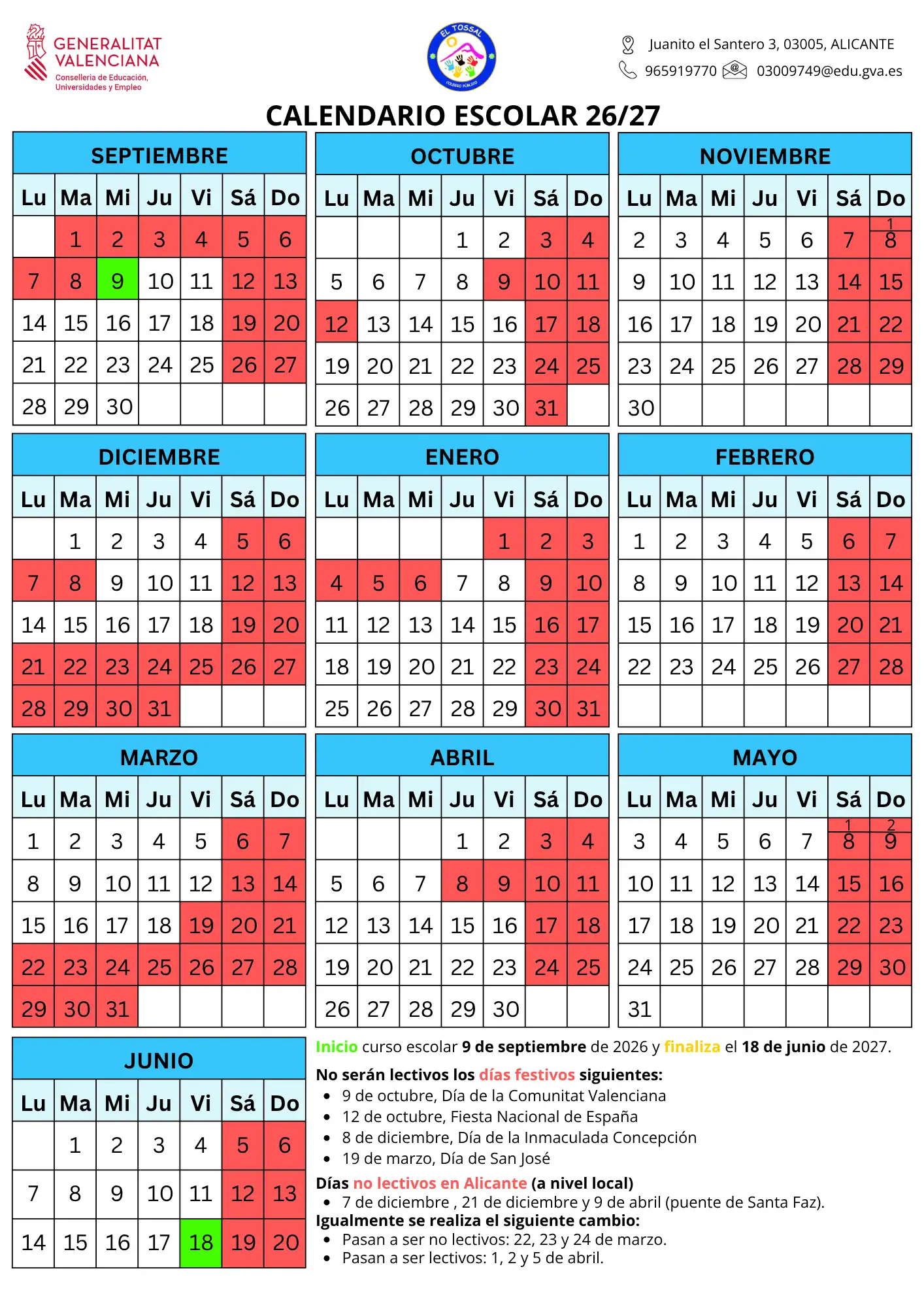 Calendario Escolar 26-27