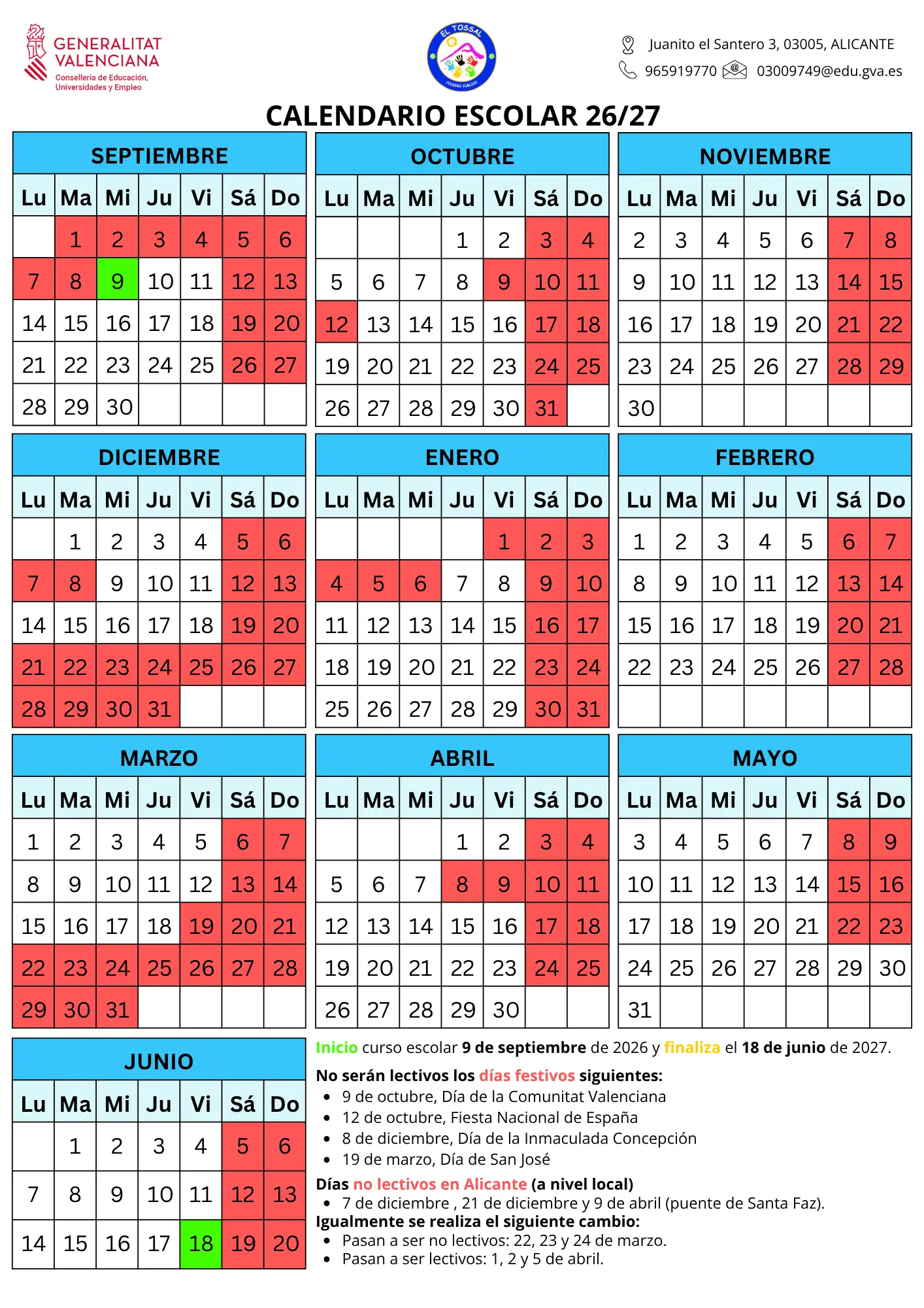 Calendario Escolar 26-27