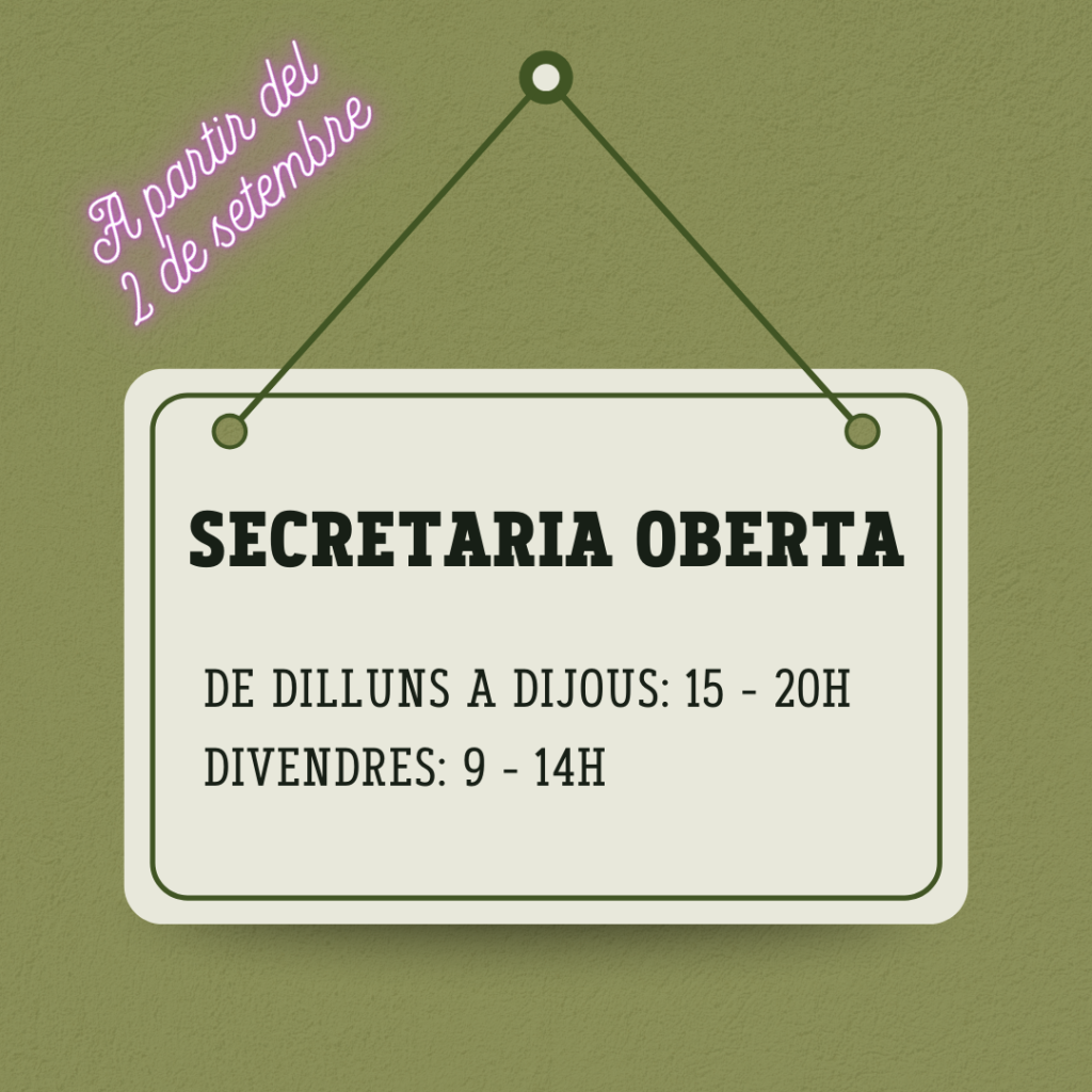 Horari de Secretaria a partir del 2 de setembre