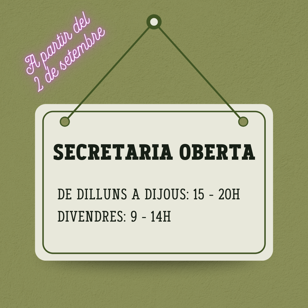 Horari de Secretaria a partir del 2 de setembre
