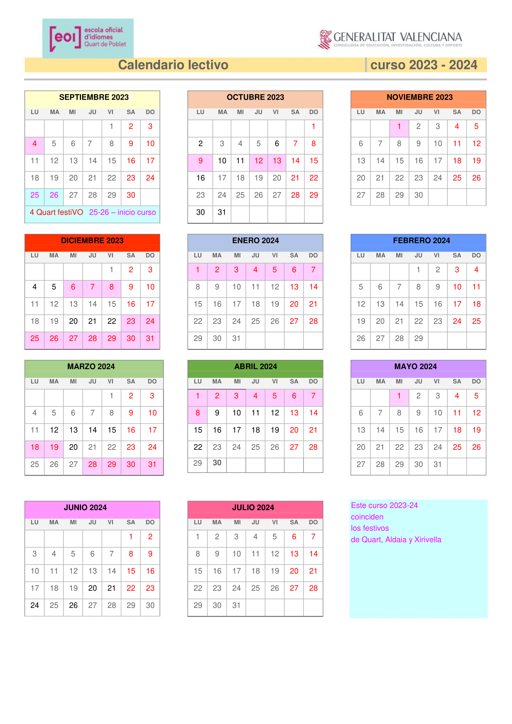 Calendario EOI Quart_2023-24