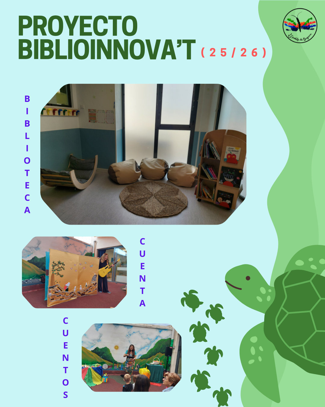 Proyecto biblioinnova't: foto de biblioteca de centro y cuentacuentos