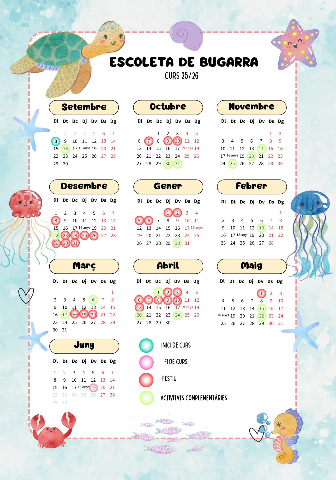 Calendario escolar personalitzat 