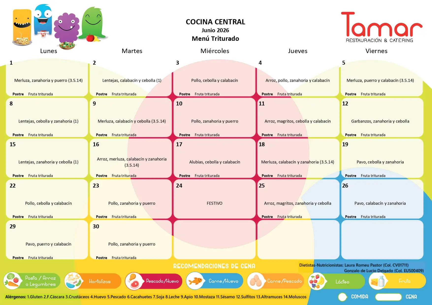Taula del menú triturat del mes de juny