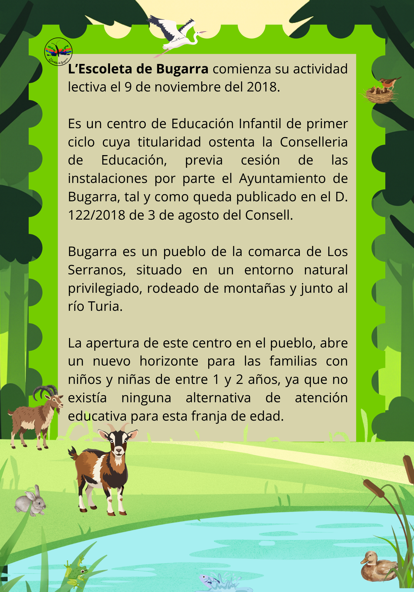 Historia de la creación de L'Escoleta de Bugarra y datos interesantes que caracterizan el centro
