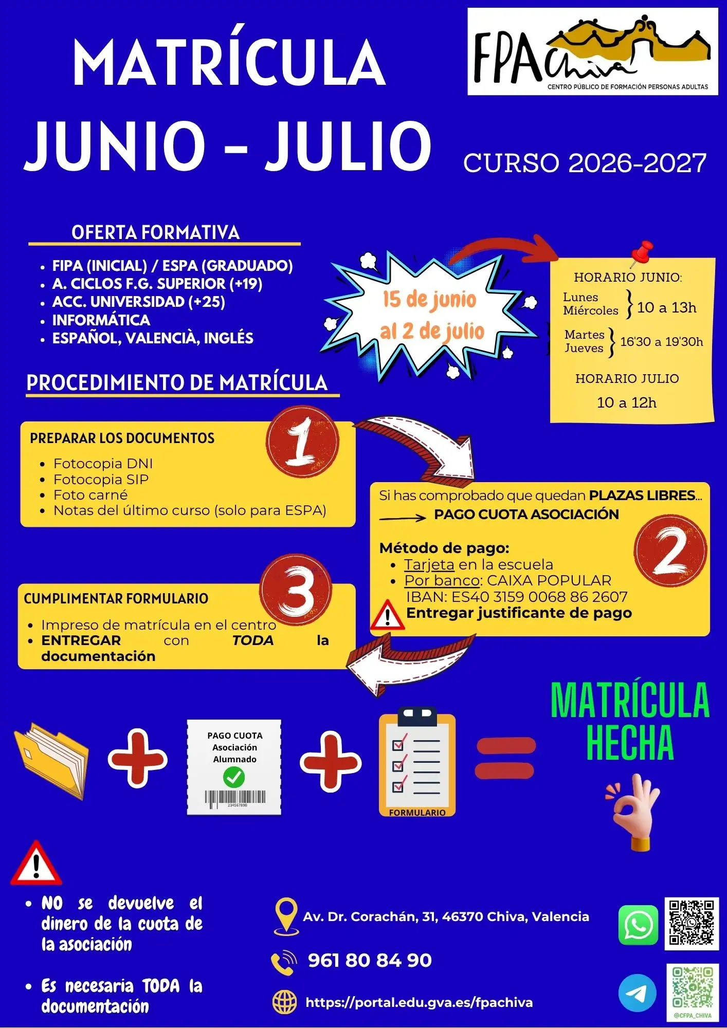 Matrícula junio-julio 26-27
