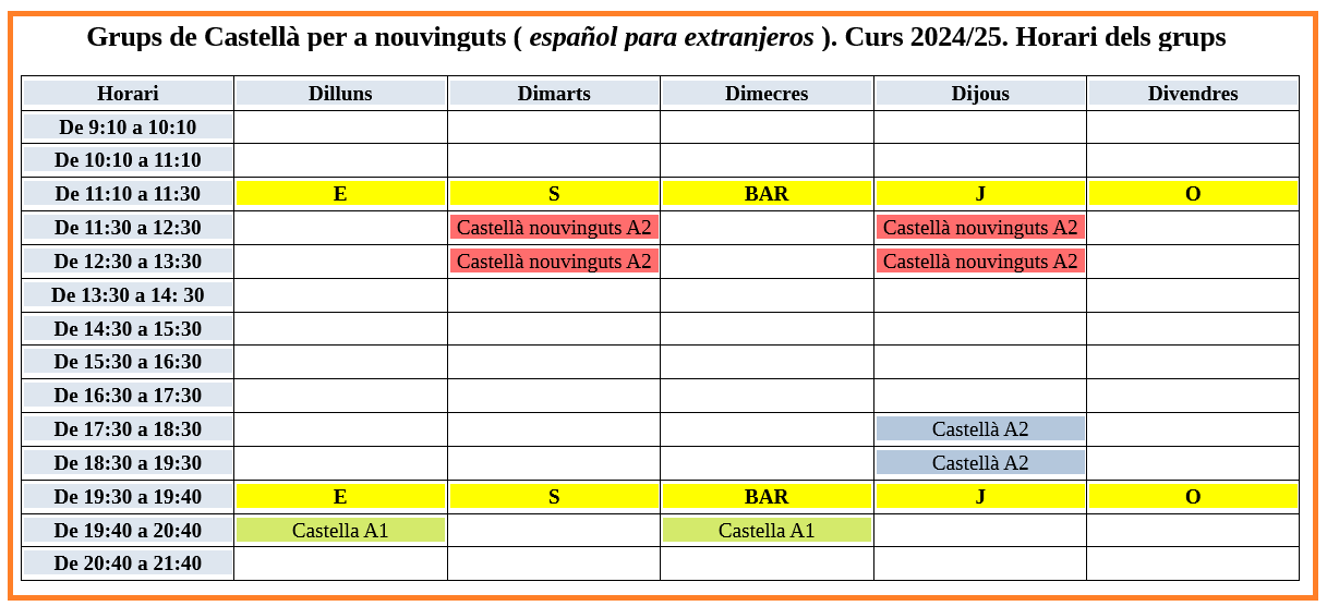 Castellà horari 24-25