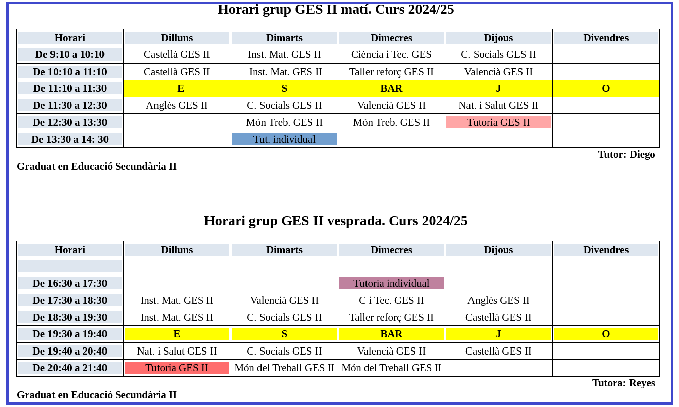 GES 2 horari 24-25