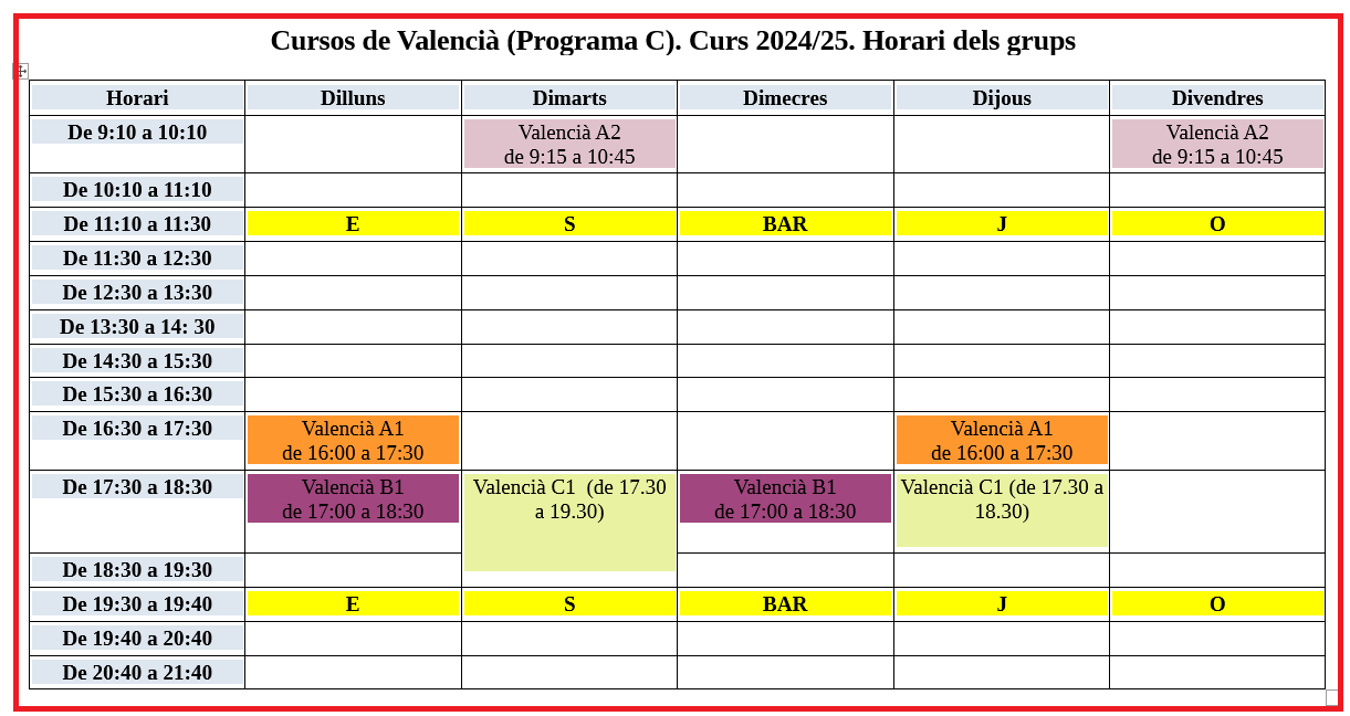 Valencià horari 24-25