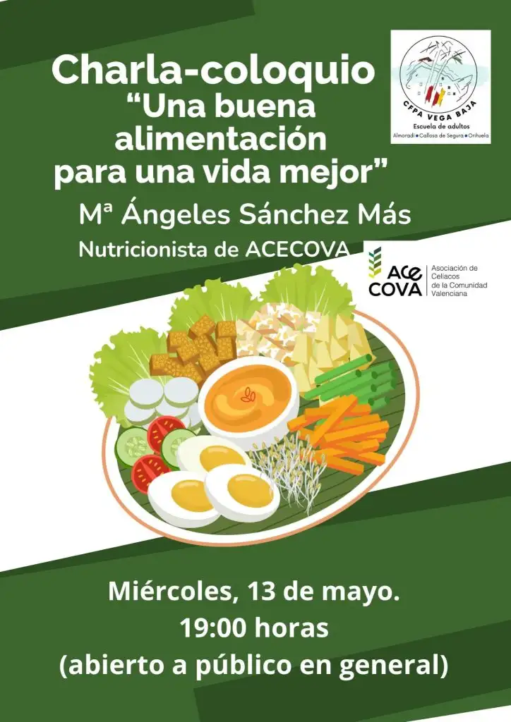Cartel charla coloquio "Una buena alimentación para una vida mejor"