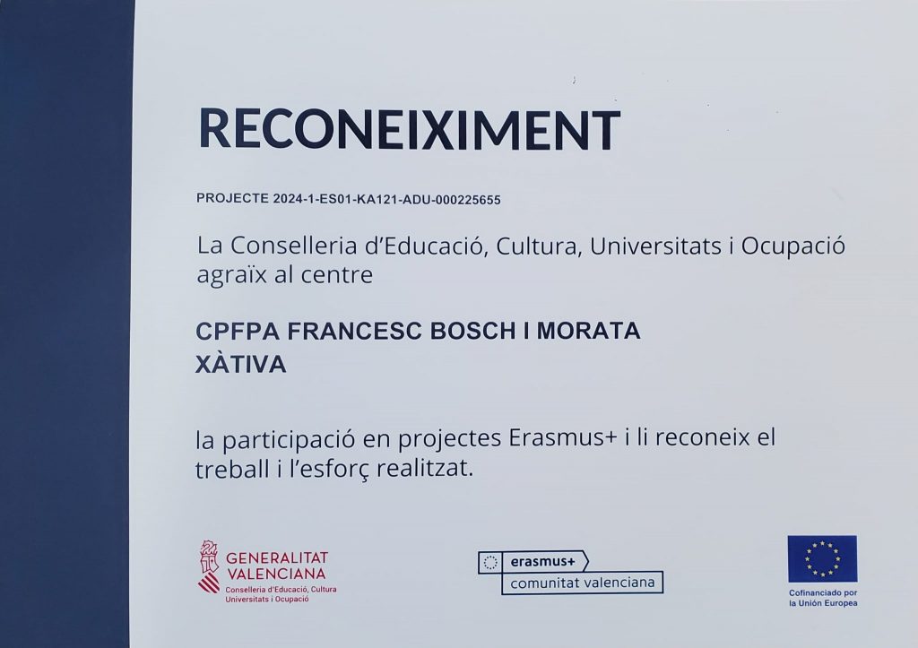 Reconeixement projecte Erasmus +