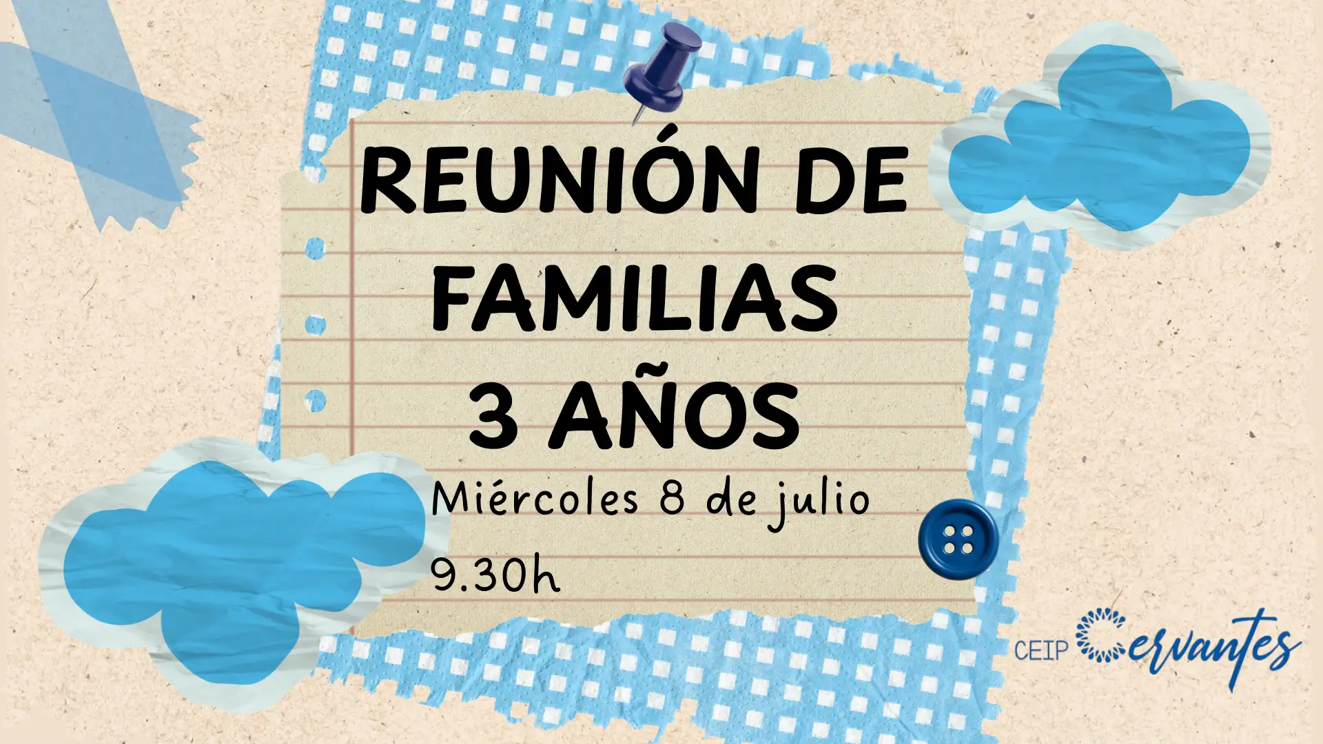 Presentación educativa reunión aula de infantil scrapbook azul y marrón