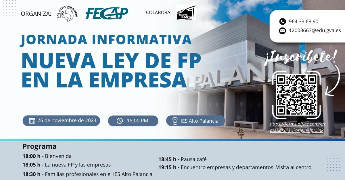 cartel de la jornada informativa nueva ley de FP en la empresa