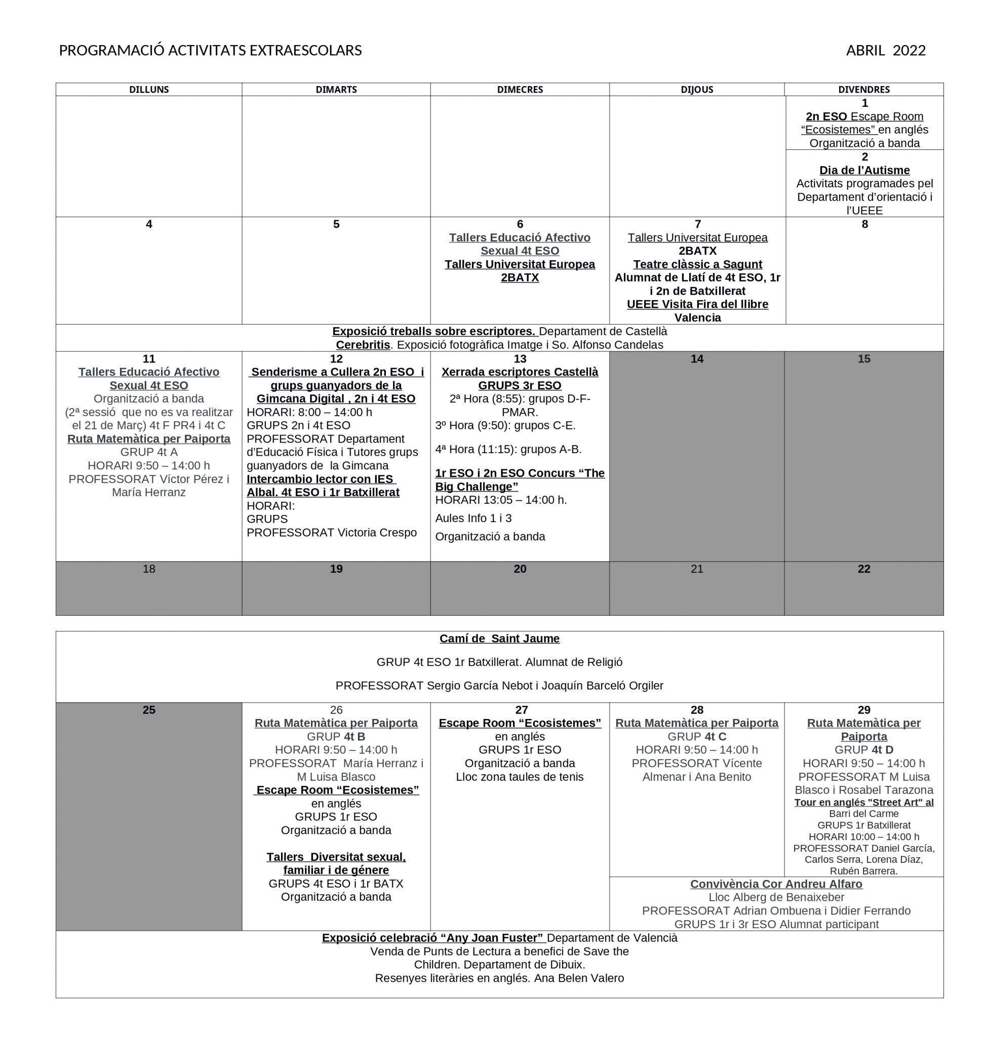 ACTIVITATS_COMPLEMENTÀRIES_ABRIL 2022