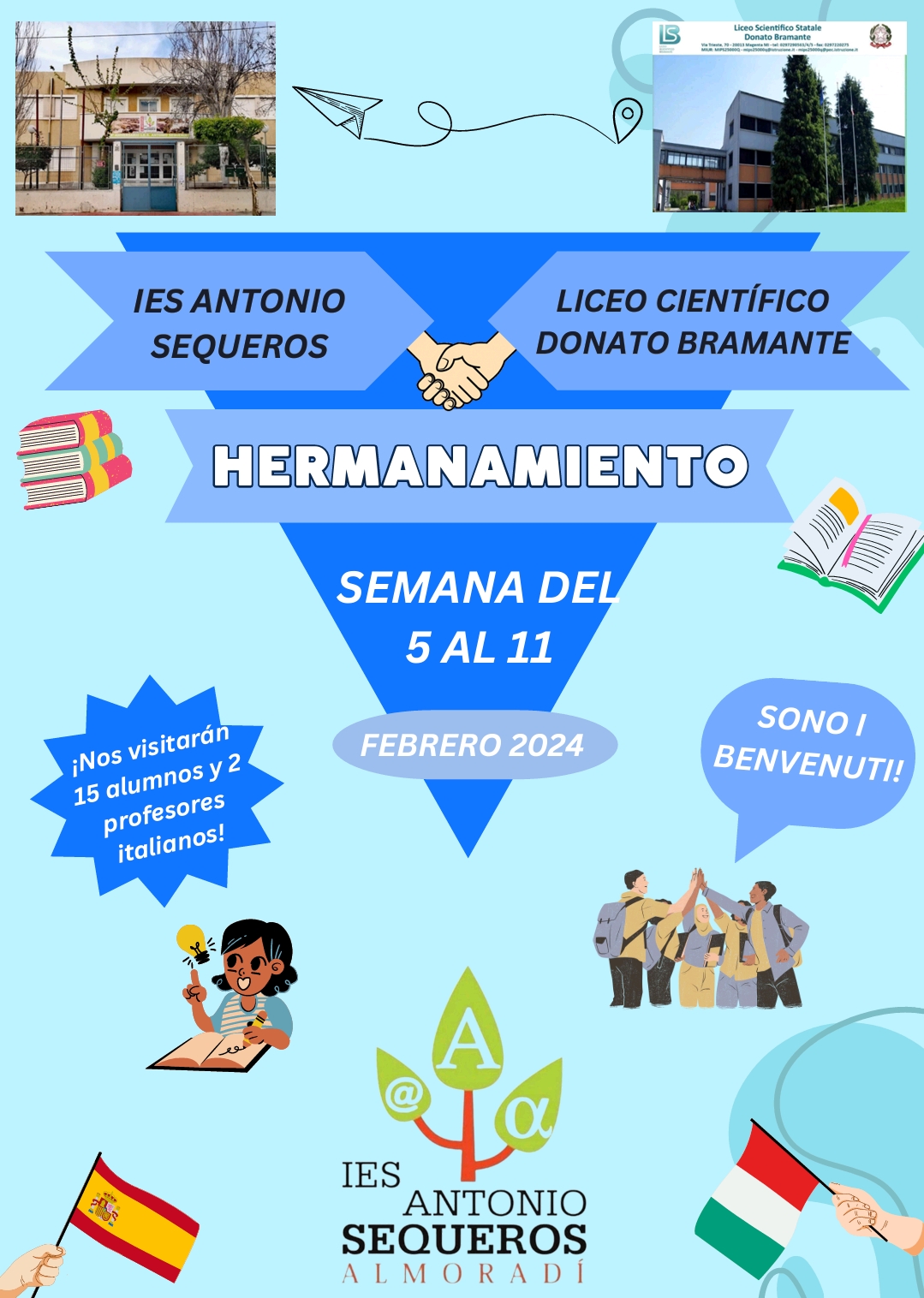 Cartel Hermanamiento Sequeros de Almoradí/Liceo Bramante de Magenta Febrero de 2024