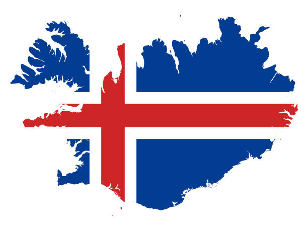 vector illustration of Map of Iceland with national flag