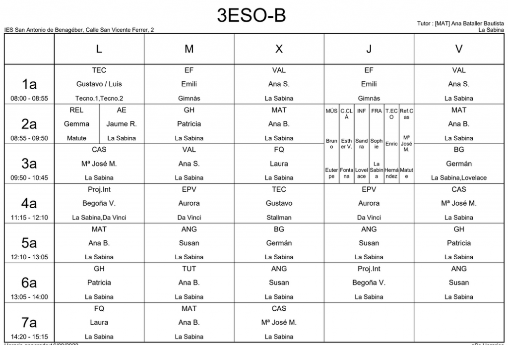 Horari 3ºESO B – IES SAN ANTONIO DE BENAGÉBER