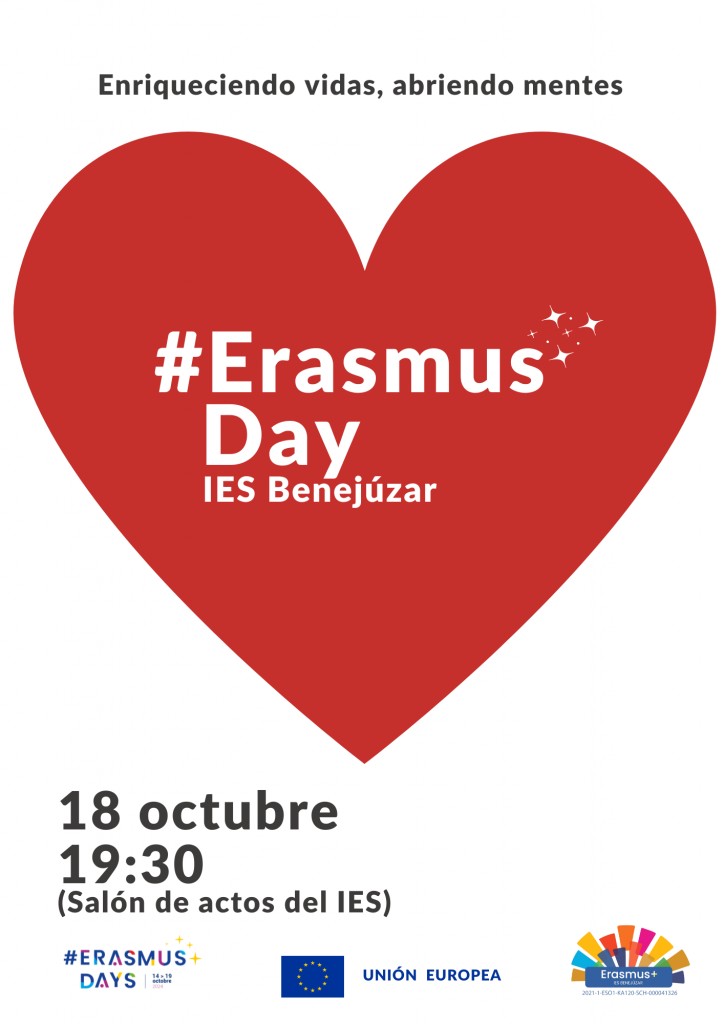 El IES Benejúzar celebrará su primer ERASMUS+ DAY. A las 19:30 horas en el salón de actos del IES