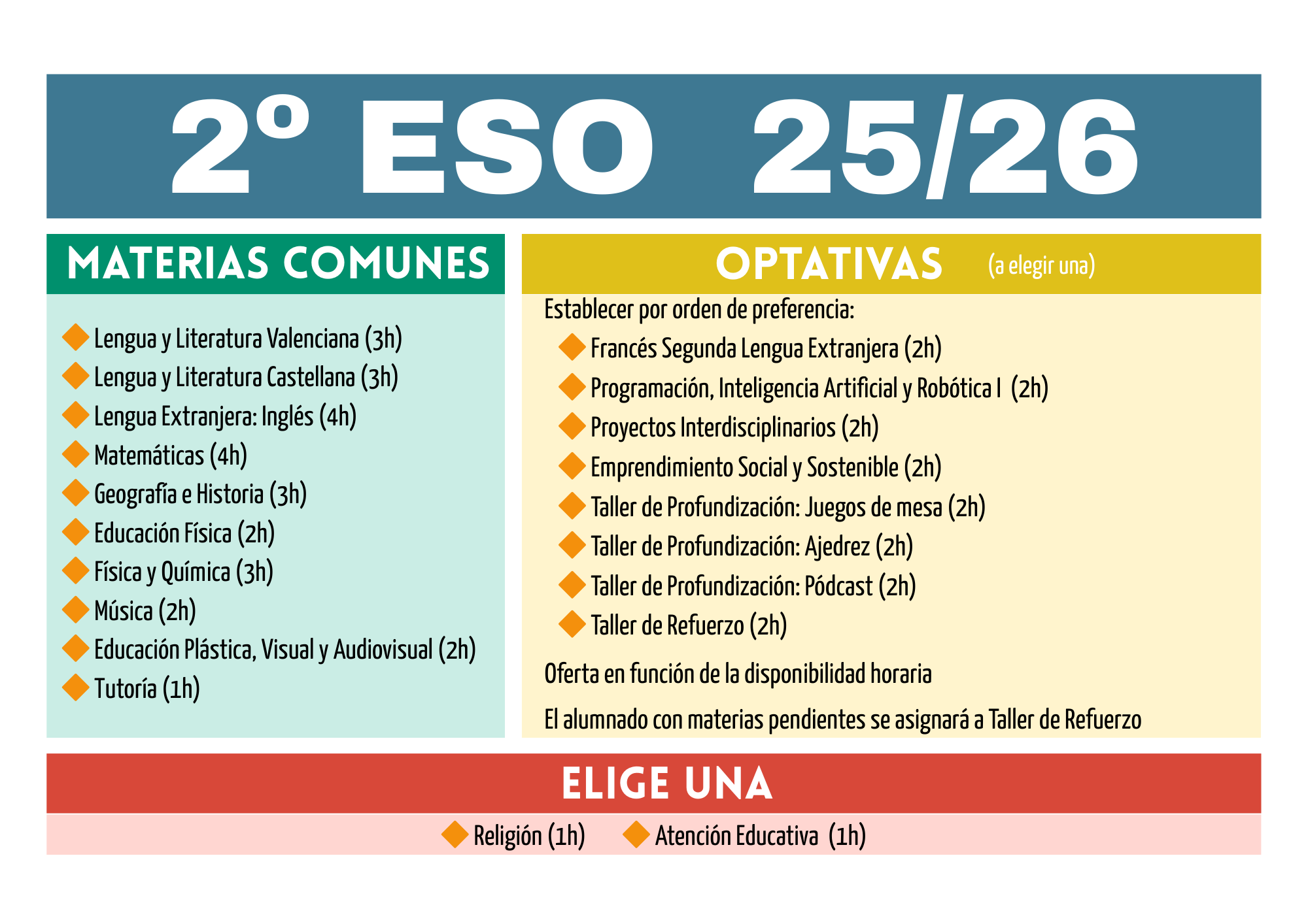 2º de ESO - 30 horas lectivas semanales
