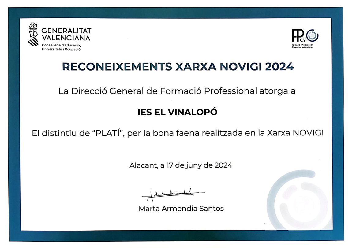 Diploma reconocimiento Red Novigi 2024
