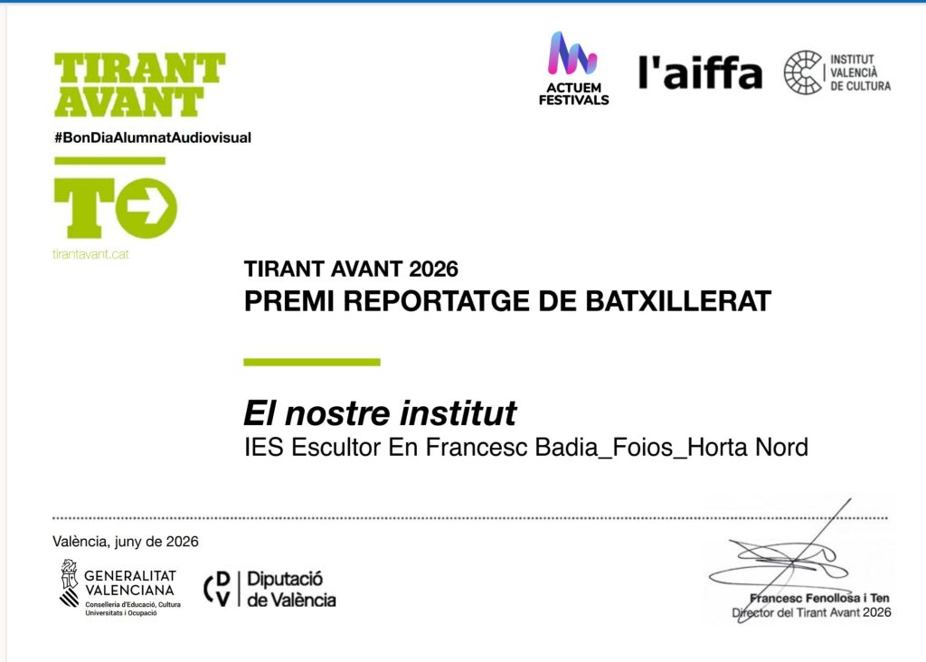 Imatge del diploma del Premi Reportatge de Batxillerat